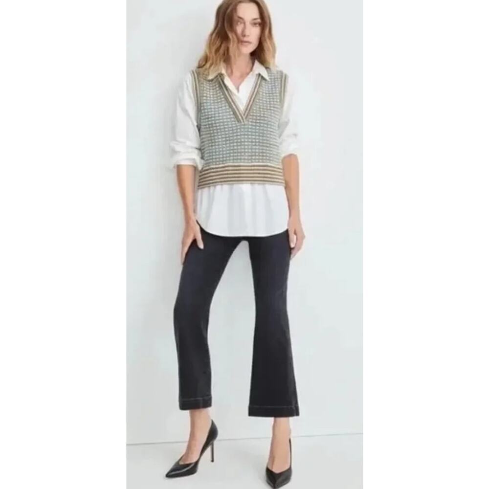 Veronica Beard  Serwa Mixed Media Vest Button Down Top Size Medium EUC